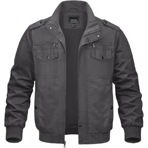 MAGNIVIT Men's Military Jacket Lightweight Army Windbreaker Cargo Jacket Stand Collar Zip Front Cotton Jacket with 7 Pockets