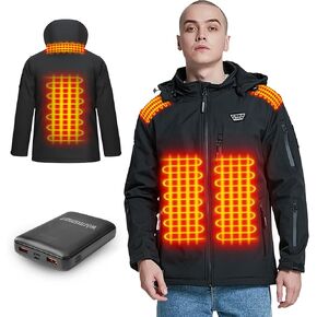 Heated jackets for Men Women with 14400mAh Battery Pack, Heated Coats with Detachable Hood Windproof