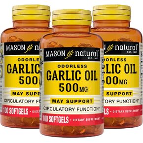 MASON NATURAL Garlic Oil 500 mg Odorless Allium Sativum Supplement - Supports Healthy Circulatory Function, 100 Softgels (Pack of 3)
