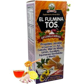 EL FULMINA TOS Propoleo +AJO + CEBOLLA +Miel+Limon+Eucalipto+Equinacea+Gordolobo & Menta (Propolis Syrup W/Garlic and Onion) 8.11 fl oz Nutritional Supplement Cough Syrup FULMINA TOS