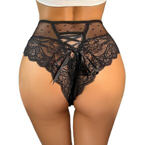 Milumia Women Lace up High Waist Mesh Lace Sexy Panties Underwear