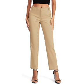EXCHIC Women's Straight Leg Dress Pants Elastic Waist Zipper Closure Work Trousers with Pockets