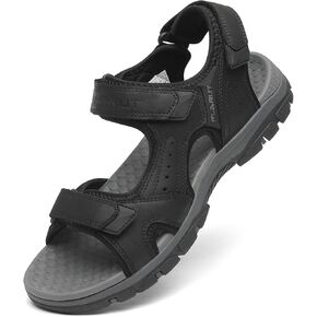 FLARUT Men's Athletic Sandals Sport Outdoor Hiking Sandals Open Toe Leather Walking Sandals Beach Water Shoes