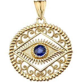 Exquisite 14k Yellow Gold Evil Eye Filigree Charm Pendant with Blue Center Stone