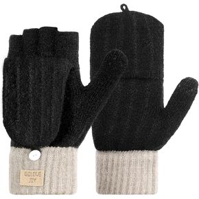 Pleneal Winter Fingerless Gloves for Women Men - Women's Winter Gloves, Convertible Half Finger Knit Gloves for Cold Weather