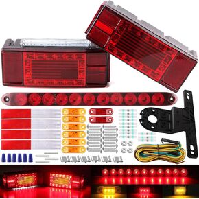 12V LED Trailer Lights Kit for Utility Trailer, LED Submersible Rectangular Brake Stop Turn License Lights Unique Flag w/8x Mini Side Clearance Marker Lights, 15" 11 LED Red Identification Light Bar
