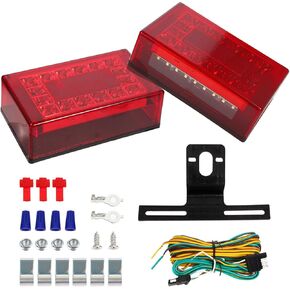 6 Inch Trailer Lights LED Kit, Submersible LED Boat Trailer Lights Rectangle Stop Turn License Plate Boat Trailer Light Kit w/25ft Wiring Harness Trailer Lights 12V