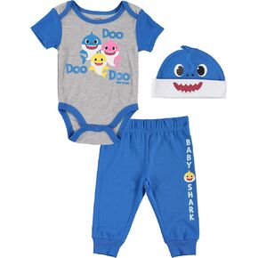 Baby Shark Baby Boys Clothing 3-Piece Set with Bodysuit, Pants, and Cap Newborn Clothes in Kuwait