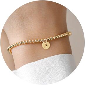 Initial Bracelet for Women - Dainty 18K Gold Plated Initial Bracelet Cute A-Z Charm Disc Bracelet for Women Trendy Gold Jewelry Beaded Bracelet Initial Bracelet for Women Gifts