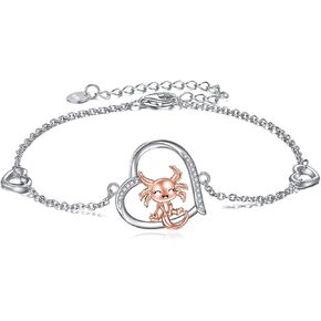 YAFEINI Axolotl Gifts Sterling Silver Axolotl Bracelet Heart Axolotl Jewelry for Women