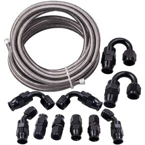 maXpeedingrods 6AN PTFE Fuel Line Kit,E85 Nylon Braided Fuel Hose 20FT + 10 Pcs Fittings
