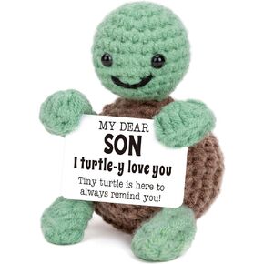 Mini Funny Turtle Son Gifts from Mom Dad, Small Christmas Birthday Gifts for Son Presents, Bonus Step Son in Law Teen Adult Son, I Love You Cute Son Stuff Things, Handmade Emotional Crochet Turtle