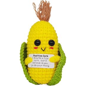 1 Pcs Mini Funny Positive Life Corn Vegetable Creative Knitted Animal Holding Card Crochet Easter Birthday Christmas Girls Coworker Famliy Gift Party Decor