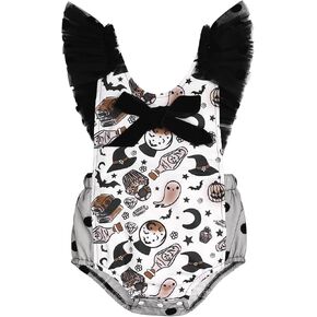 ODIZLI Baby Girls Halloween Tulle Romper Bodysuit Flutter Sleeve One Piece Backless Infant Halloween Costumes