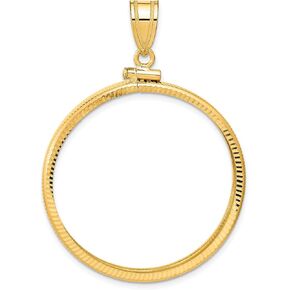 Avariah Wideband Distinguished Coin Jewelry 14k Yellow Gold Polished and Diamond-cut 32.7mm x 3.00mm Screw Top Coin Bezel Pendant - 45mm