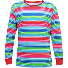 Halloween Colorful Costume Horror Good Buddy Rainbow Striped Tee Daily Long-sleeve Tops for Unisex Adults Teens