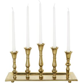 Deco 79 Aluminum Metal 5 Candle Candelabra with Candle Plate, 16" x 6" x 8", Gold