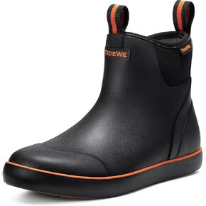 TIDEWE Deck Boots for Men, Waterproof Fishing Boots, Slip On Neoprene Rubber Ankle Rain Boots for Boating (Black Orange, Light Grey & Grey Brown, Size 7-14)