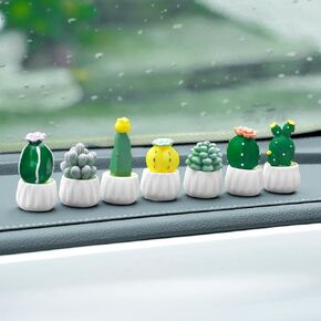 YGMONER Car Dashboard Cactus Succulent Figurines Decorations for Plant Lover Cute Car Decor Accessories (Small 7pcs)