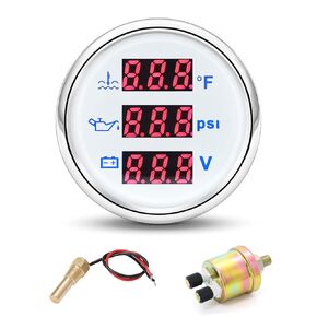 ARTILAURA Triple Gauge Set 3in1 (Watertemp + Oil Pressure Gauge + Voltmeter) 2" 52mm AUTO Boat Gauge Kit with Watertemp Sensor Oil Pressure Sender for Marine Black