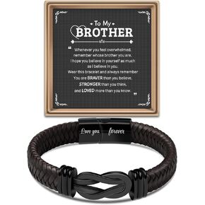 Leather Bracelet Birthday Gifts for Men: Black Braided Leather Stainless Steel Infinity Bracelets with Lettering Love You Forever Gifts for Husband Dad Son Grandson Boyfriend Brother