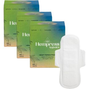 Hempress Long Organic Pads for Women, 36 Count, Feminine Care, Heavy Absorbent Ultra-Thin Cotton Maxi Pads with Wings, Menstrual Sanitary Napkins, Fragrance Free, Skin Friendly & Breathable