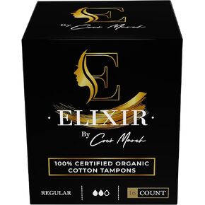Certified Organic Cotton Hypoallergenic Pads for Sensitive Skin Chemical Free w/Wings- Ultrathin - 28 ct Plant Based Biodegradable Back Sheet & Wrapper (20 Regular+8 Super) Elixir by Coco March