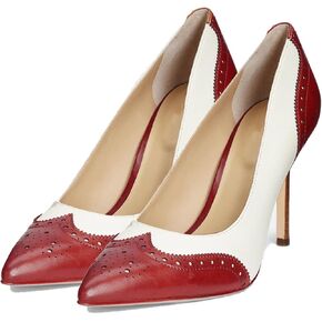 SHODENSE Women Pointed Toe Stiletto Heel Pumps Oxford Slip On High Heels Two Tone Perforated 4 inch Stiletto High Heels Pointy Closed Toe Dress Heels Wingtips Vintage Retro Chic 4-11 M US