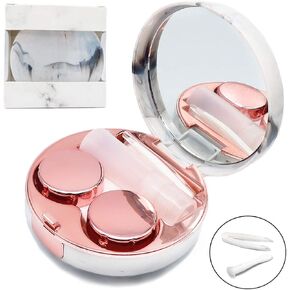 Contact Lens Case, Portable Cute Eye Contacts Colored Lenses Applicator Remover Tool Kit with Mirror Solution Bottle for Travel Daily Outdoor (Rose Gold)