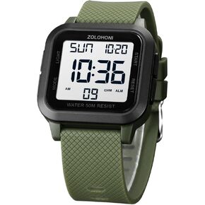 Square Men's Digital Watch Big Numbers Dial Large Face Waterproof LED Watches with Alarm Date Stopwatch