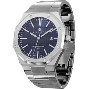 SAPPHERO Men's Watch Octagonal Stainless Steel 30M Waterproof Luminous Wristwatch Luxury Analog Quartz Watch for Men with Date Elegant Mens