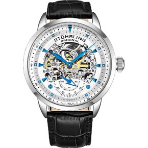 Stuhrling Original Mens Skeleton Automatic Dress Watch for Men with Alligator Embossed Leather Watch Strap & Mechanical Automatic Skeleton Watch Movement
