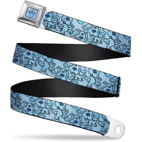 Buckle-Down Nickelodeon Belt, Seatbelt Buckle Belt, Blues Clues Blue Poses Scattered, Mens Womens Kids Adjustable
