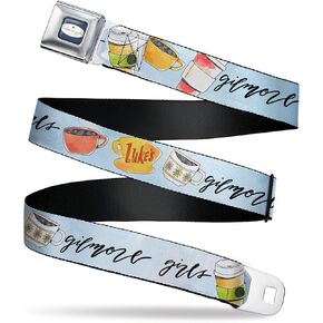 Warner Bros. Entertainment Inc. Belt, Seatbelt Buckle Belt, Gilmore Girls Lukes Coffee Shop Icons and Script Blue, Adjustable