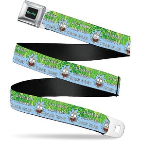 Rick and Morty Belt, Seatbelt Buckle Belt, Rick and Morty Rick Wubba Lubba Dub Dub Face Greens Blue, Adjustable