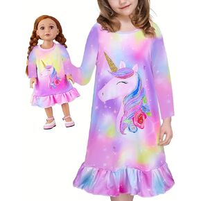 Bow Dream Toddler Girls Cartoon Dress and Matching American Girl Doll Clothes for Girls Pink Yellow