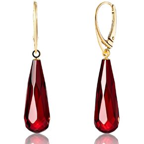 Amber Earrings for Women - Statement Gemstone Jewelry, Gold Plated Sterling Silver Leverback, Dangle Semi Precious Stone Ladies Earrings, Elegant Gift for Her