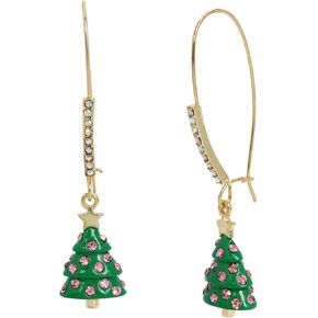 Betsey Johnson Womens Jingle Bell Bling Christmas Tree Dangle Earrings