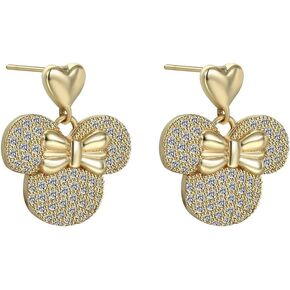 Kokoma Cute Dangle Mouse Stud Earrings Rhinestone CZ Heart Bow Knot Dangling Drop Earrings Cartilage Valentines Day Jewelry Gifts for Women
