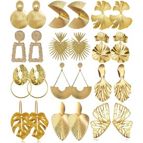 12 Pairs Gold Silver Geometric Earrings Exaggerated Statement Earrings Punk Stylish Sectored Twisted Earring Jewelry for Women(Gold)