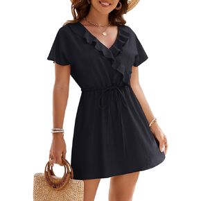BMJL Womens Bathing Suit Cover Up Ruffle V-Neck Swimsuit Coverup Short Sleeve Beach Cover Up