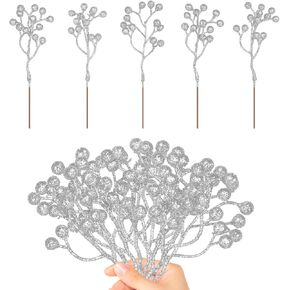 DIYASY Glitter Gold Berry Stems, 20 Pcs Artificial Christmas Tree Picks Decorations Christmas Tree Filler Ornaments DIY Xmas Wreath Holiday Home Decor