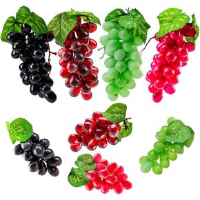 8 Bunches Artificial Grapes Decoration Fake Grape Clusters Assorted Fruit Faux Grapes Rubber Lifelike Simulation for Kitchen Party Pub Home Cabinet Ornament - Red