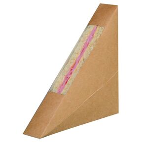 PacknWood - 209KCK7212 - Triangle-Shaped Boxes - Kraft Triple Sandwich Box with Window - Recyclable Paper Lunch Container Boxes - Kraft Sandwich Wedge Box - (4.8" x 3.2" x 4.8") - (Case of 500)