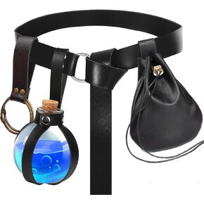 SUMGOGO 4 Pcs Halloween Renaissance Belt Pouch Witch Bottle Skirt Hikes Medieval Viking Pirate Leather Belt Costume Set
