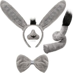 Aoriher 4 Pcs Donkey Costume Accessory Set Donkey Ears Headband Tail Christmas Donkey Cosplay for Adult Kids