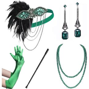 BABEYOND 1920s Flapper Accessories Gatsby Costume Accessories Set 20s Flapper Feather Headband Pearl Necklace Gloves