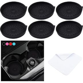 6 Pack Silicone Car Coasters, Universal Non-Slip Spill-Proof Car Cup Coasters, Recessed Car Coasters for Cup Holders, Removable Car Cup Holder Coaster, Car Accessories Interior - Black