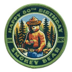 Officially Licensed Happy 80th Birthday Smokey Bear Patch - Only You Can Prevent Wildfires Vintage Woven & Embroidered Patch For Hats and Accessories 2.75" Diameter