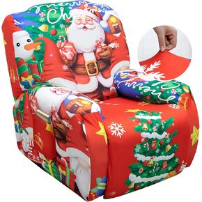 Recliner Chair Covers Christmas Recliner Slipcover Furniture Protector for Recliner with Elastic Bottom 4 -Pieces Stretch Lazy-Boy Recliner Slipcover with Side Pocket Anti-Slip (Christmas Red)
